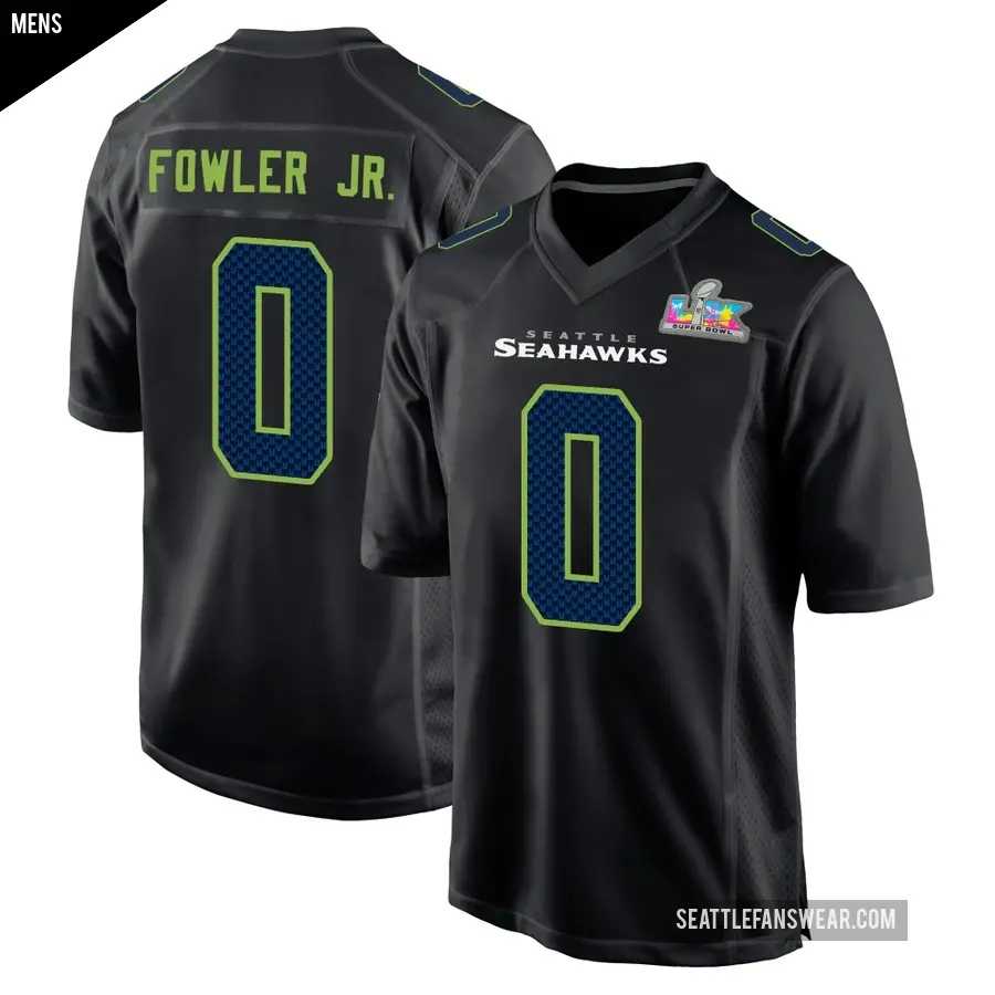 Men's Seattle Seahawks ＃0 Dante Fowler Jr. Black Game Carbon Fashion Super Bowl LX Patch Jersey