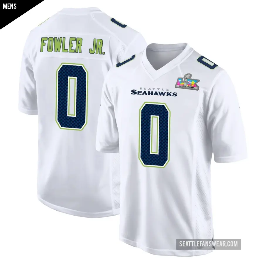 Men's Seattle Seahawks ＃0 Dante Fowler Jr. White Game Tundra Fashion Super Bowl LX Patch Jersey