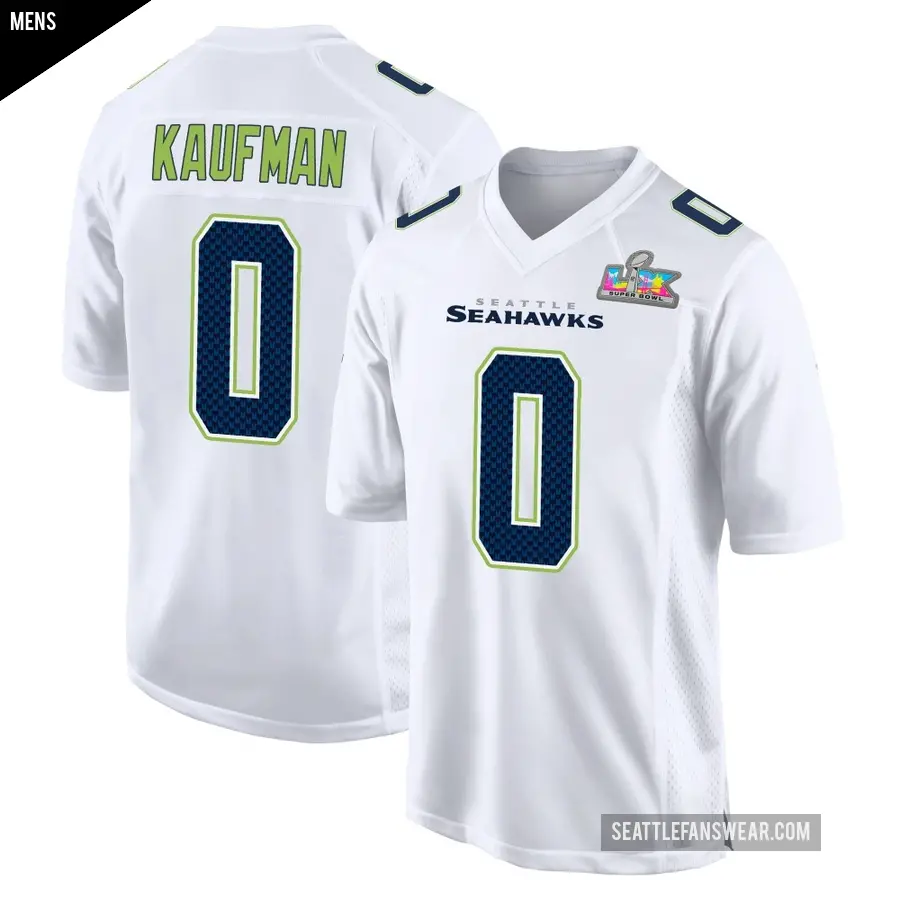 Men's Seattle Seahawks ＃0 DK Kaufman White Game Tundra Fashion Super Bowl LX Patch Jersey