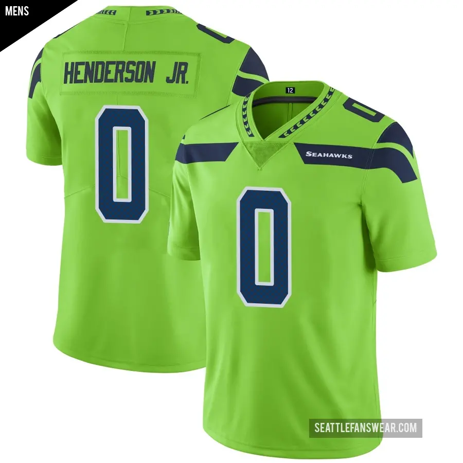 Men's Seattle Seahawks ＃0 Emmanuel Henderson Jr. Green Limited Color Rush Neon Jersey