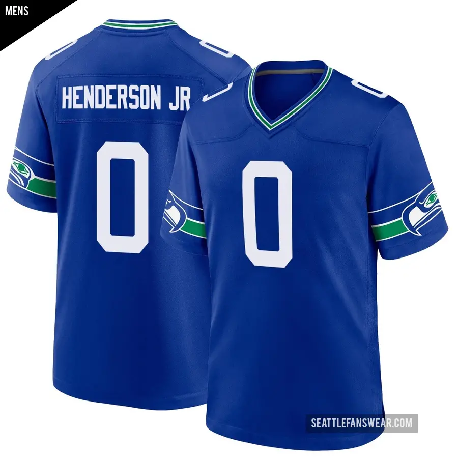 Men's Seattle Seahawks ＃0 Emmanuel Henderson Jr. Royal Game Throwback Jersey