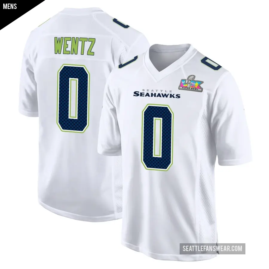 Men's Seattle Seahawks ＃0 Levi Wentz White Game Tundra Fashion Super Bowl LX Patch Jersey