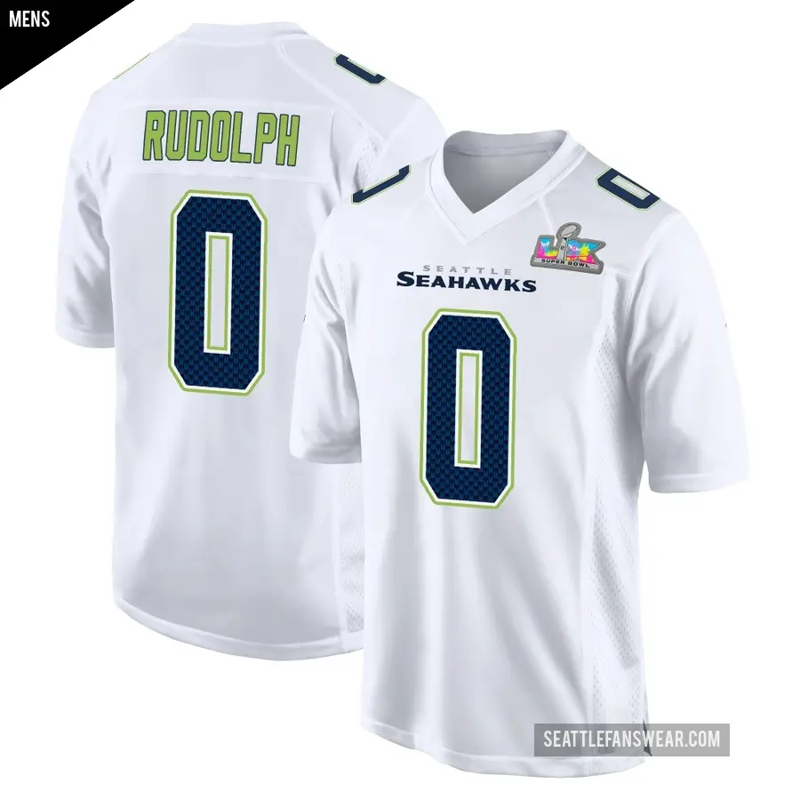 Men's Seattle Seahawks ＃0 Trayvon Rudolph White Game Tundra Fashion Super Bowl LX Patch Jersey