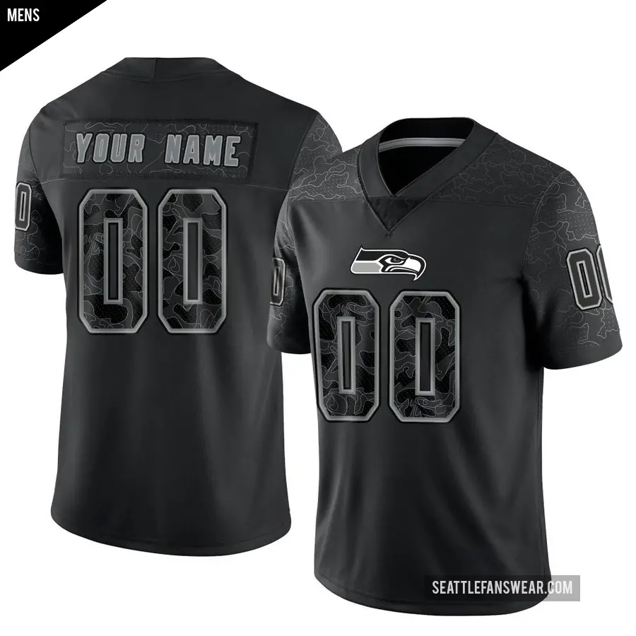 Men's Seattle Seahawks ＃00 Custom Black Limited Reflective Jersey