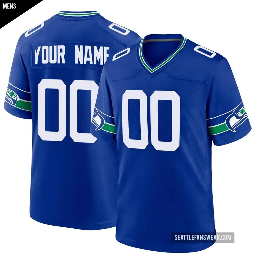 Men's Seattle Seahawks ＃00 Custom Royal Game Throwback Jersey
