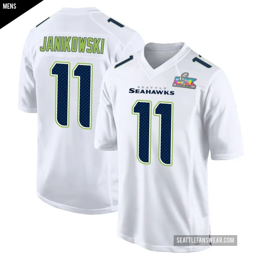 Men's Seattle Seahawks ＃11 Sebastian Janikowski White Game Tundra Fashion Super Bowl LX Patch Jersey