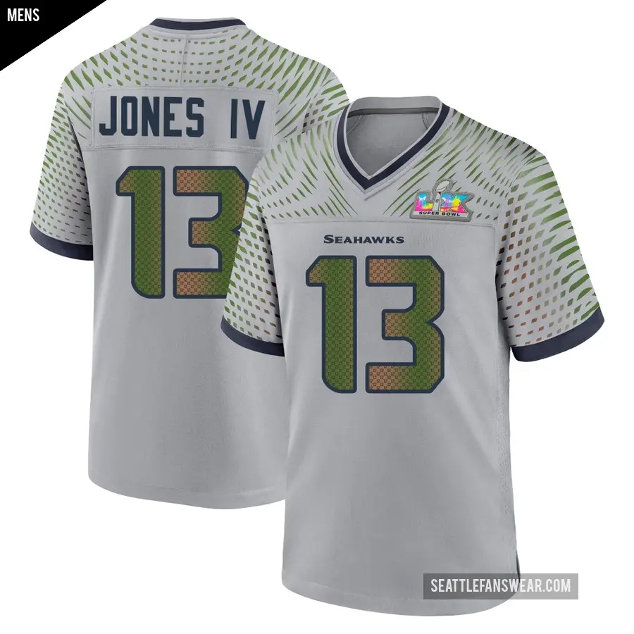 Men's Seattle Seahawks ＃13 Ernest Jones IV Gray Game Wolf 2025 Rivalries Collection Super Bowl LX Patch Jersey