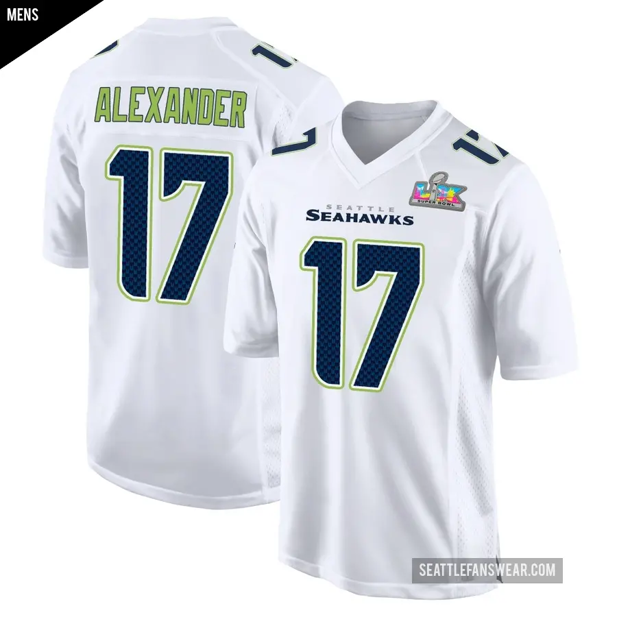 Men's Seattle Seahawks ＃17 Zy Alexander White Game Tundra Fashion Super Bowl LX Patch Jersey