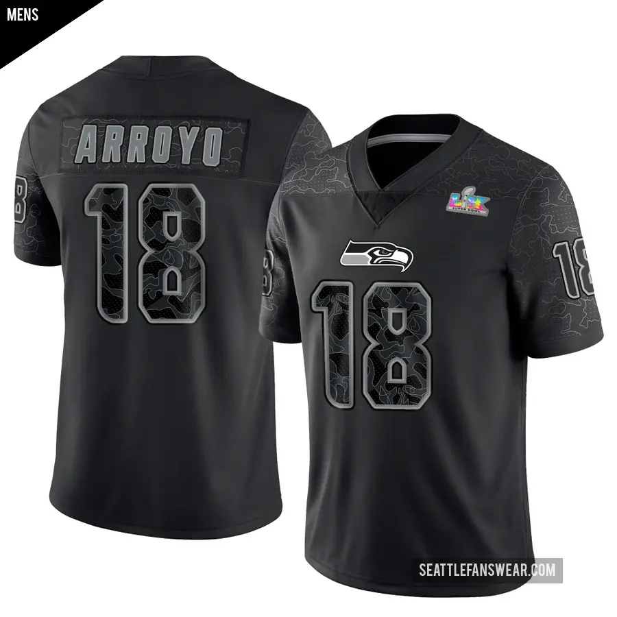 Men's Seattle Seahawks ＃18 Elijah Arroyo Black Limited Reflective Super Bowl LX Patch Jersey