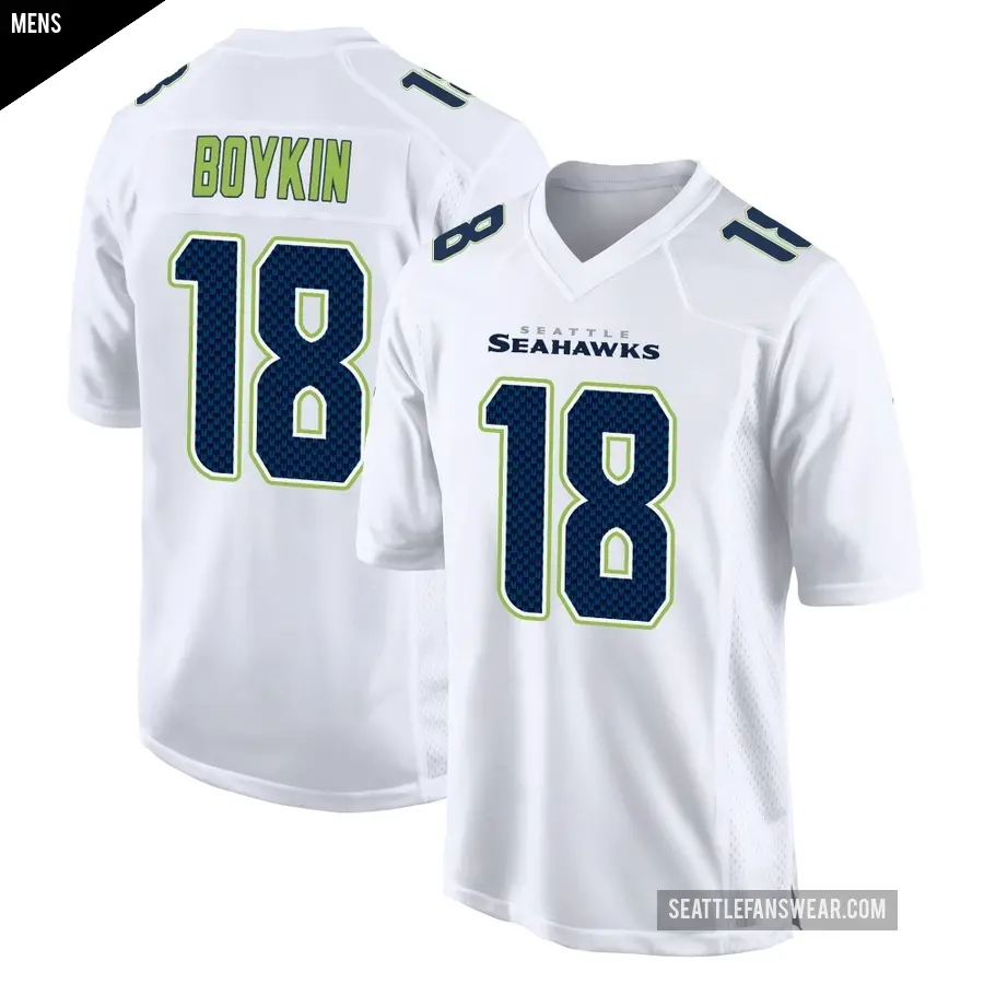 Men's Seattle Seahawks ＃18 Lance Boykin White Game Tundra Fashion Jersey
