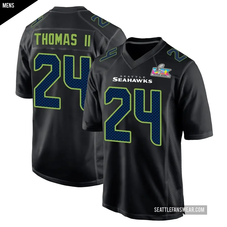 Men's Seattle Seahawks ＃24 Rodney Thomas II Black Game Carbon Fashion Super Bowl LX Patch Jersey