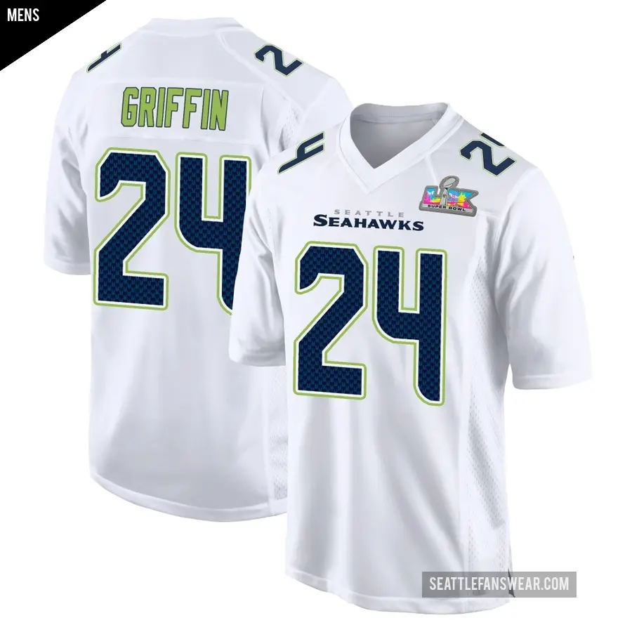 Men's Seattle Seahawks ＃24 Shaquill Griffin White Game Tundra Fashion Super Bowl LX Patch Jersey