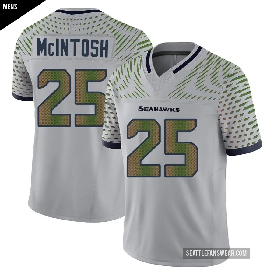 Men's Seattle Seahawks ＃25 Kenny McIntosh Gray Limited Wolf 2025 Rivalries Collection Jersey