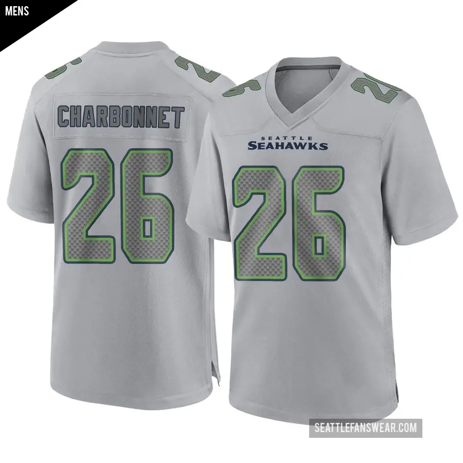 Men's Seattle Seahawks ＃26 Zach Charbonnet Gray Game Atmosphere Fashion Jersey