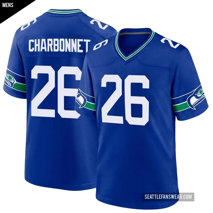 Men's Seattle Seahawks ＃26 Zach Charbonnet Royal Game Throwback Jersey