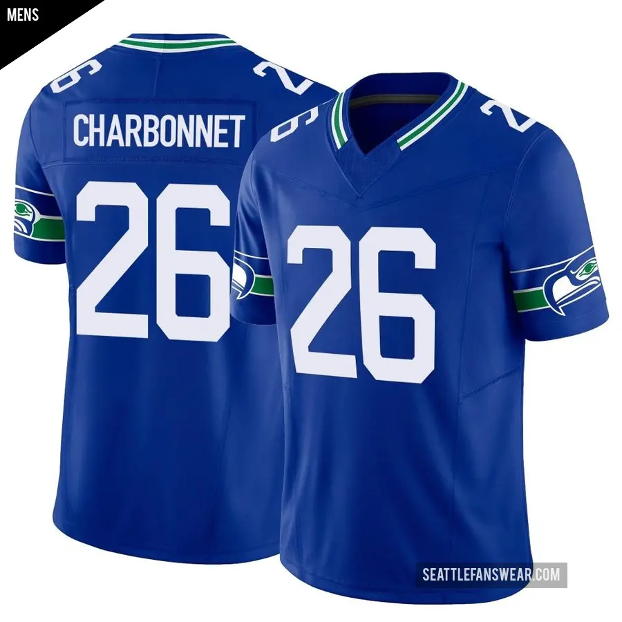 Men's Seattle Seahawks ＃26 Zach Charbonnet Royal Limited Throwback Vapor F.U.S.E. Jersey