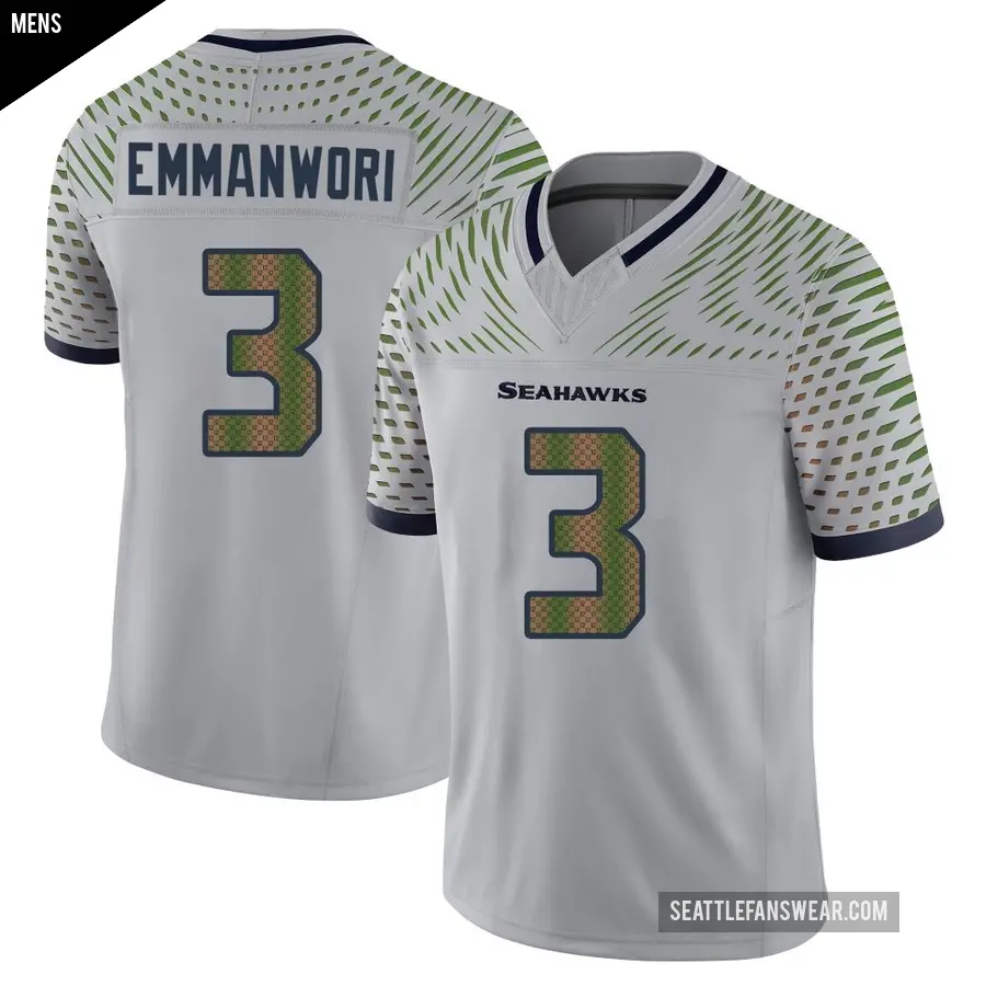 Men's Seattle Seahawks ＃3 Nick Emmanwori Gray Limited Wolf 2025 Rivalries Collection Jersey