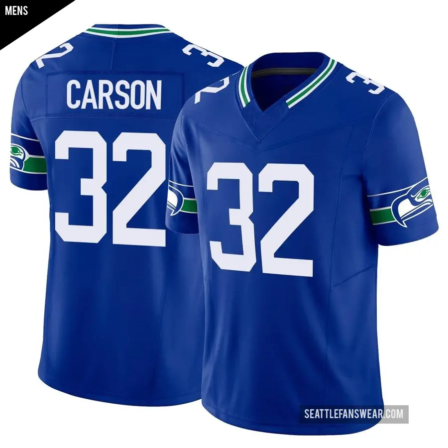 Men's Seattle Seahawks ＃32 Chris Carson Royal Limited Throwback Vapor F.U.S.E. Jersey