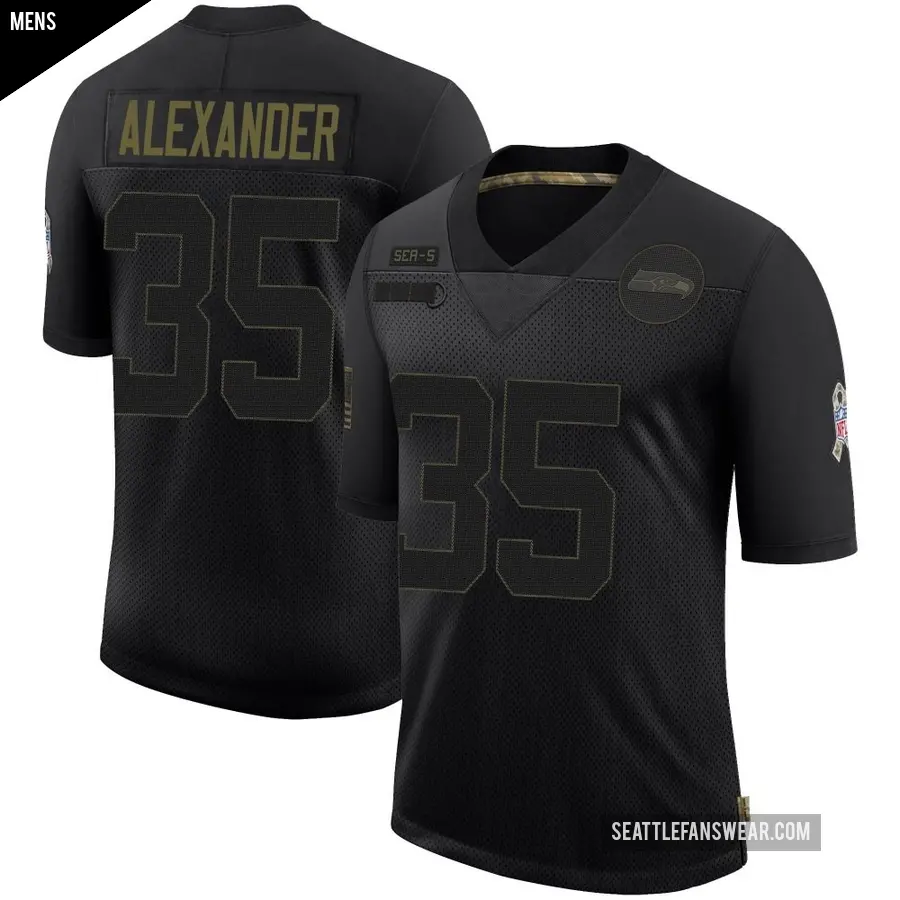 Men's Seattle Seahawks ＃35 Kam Alexander Black Limited 2020 Salute To Service Jersey