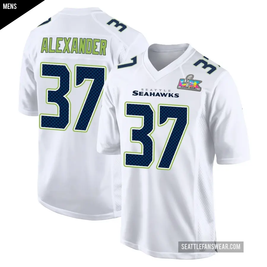 Men's Seattle Seahawks ＃37 Shaun Alexander White Game Tundra Fashion Super Bowl LX Patch Jersey