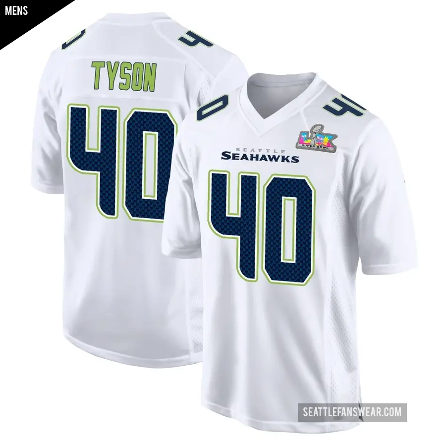 Men's Seattle Seahawks ＃40 Michael Tyson White Game Tundra Fashion Super Bowl LX Patch Jersey