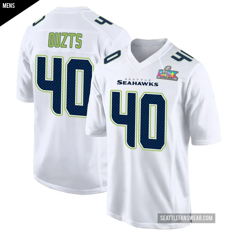 Men's Seattle Seahawks ＃40 Robbie Ouzts White Game Tundra Fashion Super Bowl LX Patch Jersey