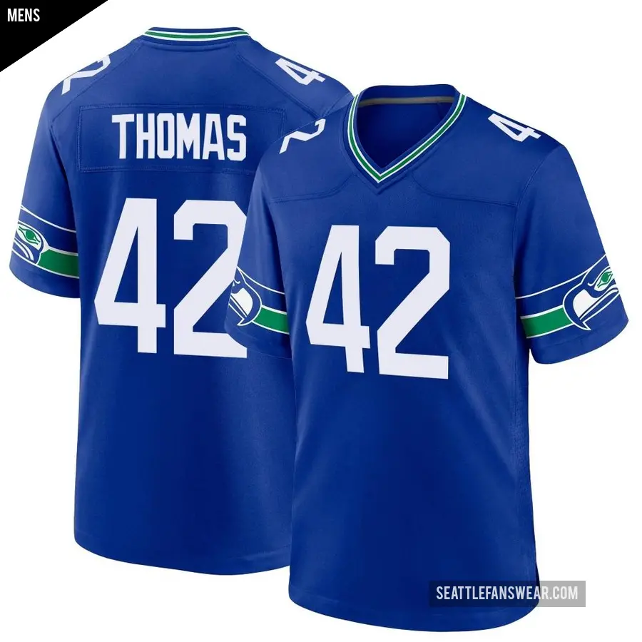Men's Seattle Seahawks ＃42 Drake Thomas Royal Game Throwback Jersey