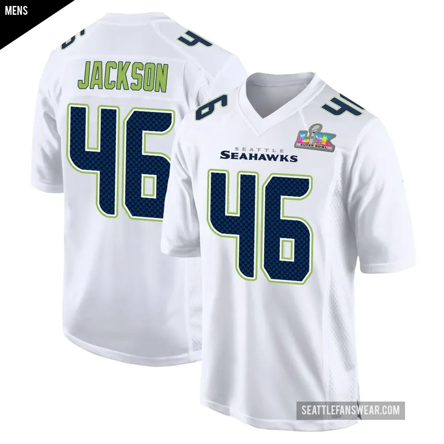 Men's Seattle Seahawks ＃46 D'Eryk Jackson White Game Tundra Fashion Super Bowl LX Patch Jersey