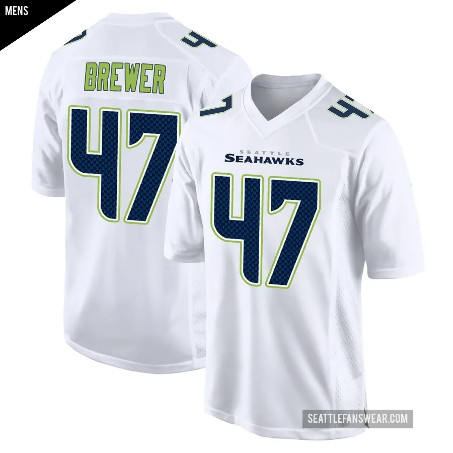 Men's Seattle Seahawks ＃47 Cade Brewer White Game Tundra Fashion Jersey