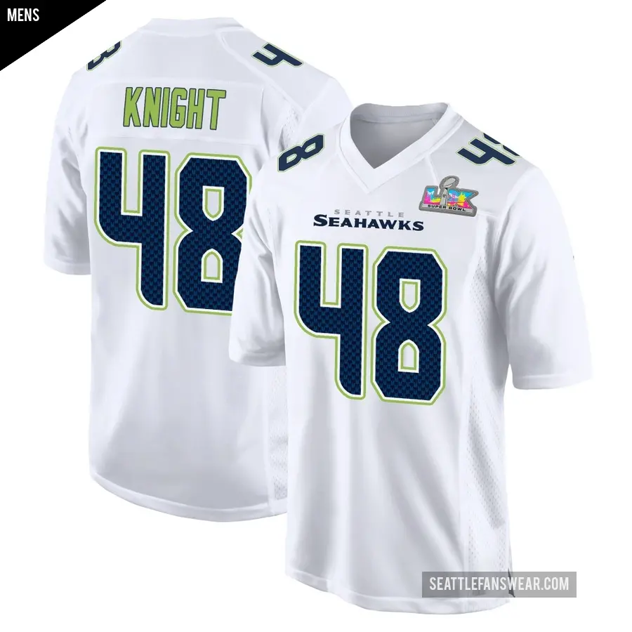 Men's Seattle Seahawks ＃48 Tyrice Knight White Game Tundra Fashion Super Bowl LX Patch Jersey