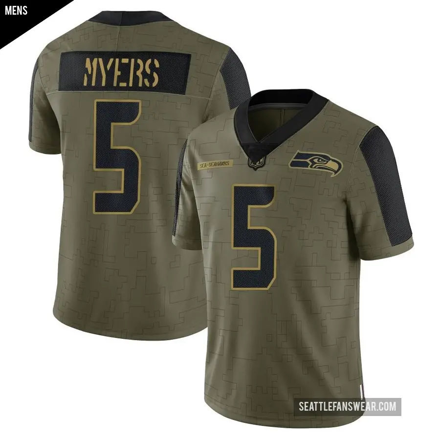 Men's Seattle Seahawks ＃5 Jason Myers Olive Limited 2021 Salute To Service Jersey