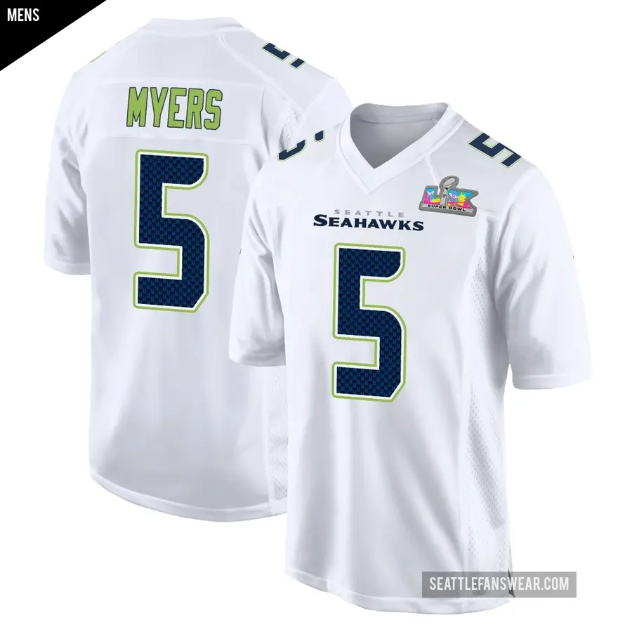 Men's Seattle Seahawks ＃5 Jason Myers White Game Tundra Fashion Super Bowl LX Patch Jersey