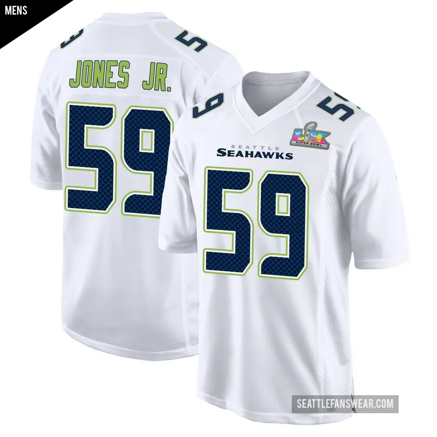 Men's Seattle Seahawks ＃59 Marvin Jones Jr. White Game Tundra Fashion Super Bowl LX Patch Jersey
