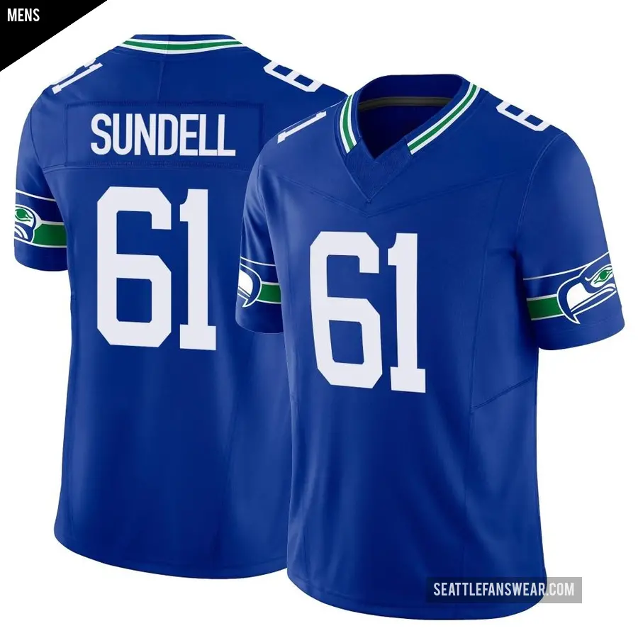 Men's Seattle Seahawks ＃61 Jalen Sundell Royal Limited Throwback Vapor F.U.S.E. Jersey