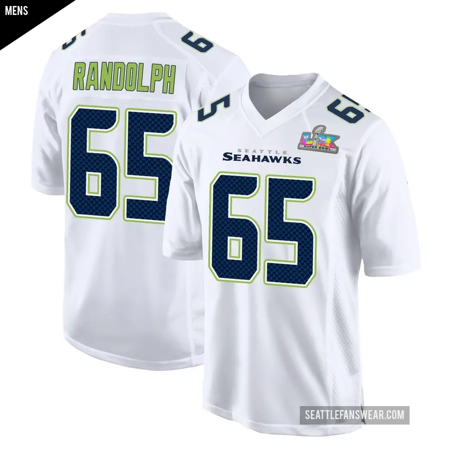 Men's Seattle Seahawks ＃65 Kendall Randolph White Game Tundra Fashion Super Bowl LX Patch Jersey