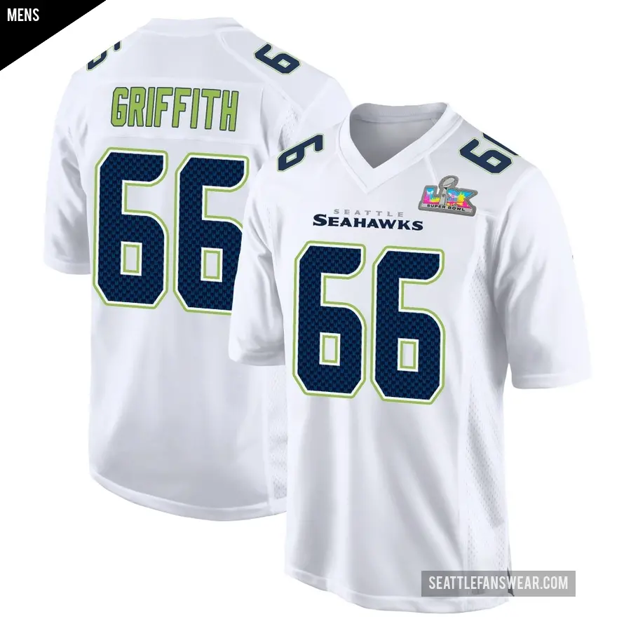 Men's Seattle Seahawks ＃66 Thor Griffith White Game Tundra Fashion Super Bowl LX Patch Jersey
