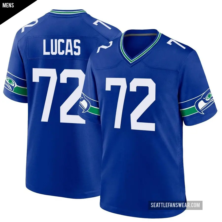Men's Seattle Seahawks ＃72 Abraham Lucas Royal Game Throwback Jersey