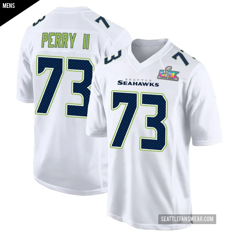 Men's Seattle Seahawks ＃73 Roderick Perry II White Game Tundra Fashion Super Bowl LX Patch Jersey