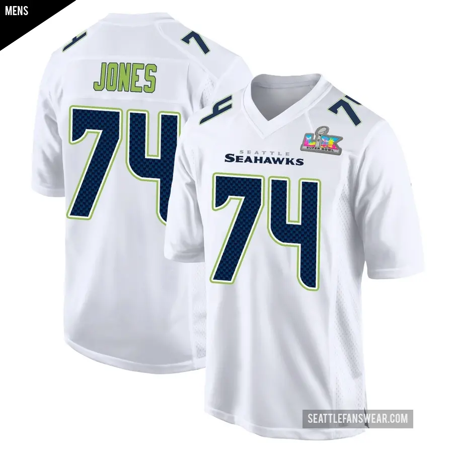 Men's Seattle Seahawks ＃74 Josh Jones White Game Tundra Fashion Super Bowl LX Patch Jersey