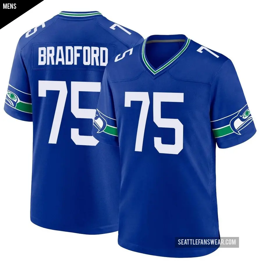 Men's Seattle Seahawks ＃75 Anthony Bradford Royal Game Throwback Jersey