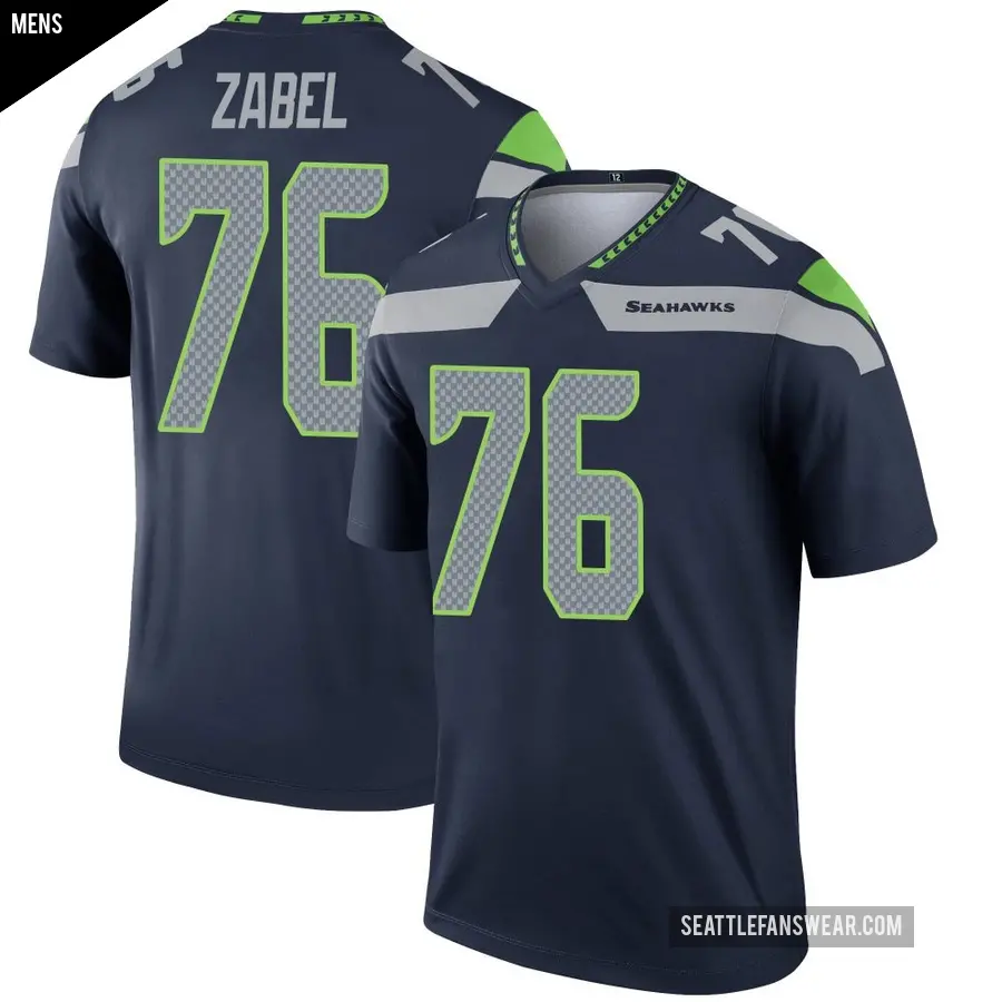 Men's Seattle Seahawks ＃76 Grey Zabel Navy Legend Jersey