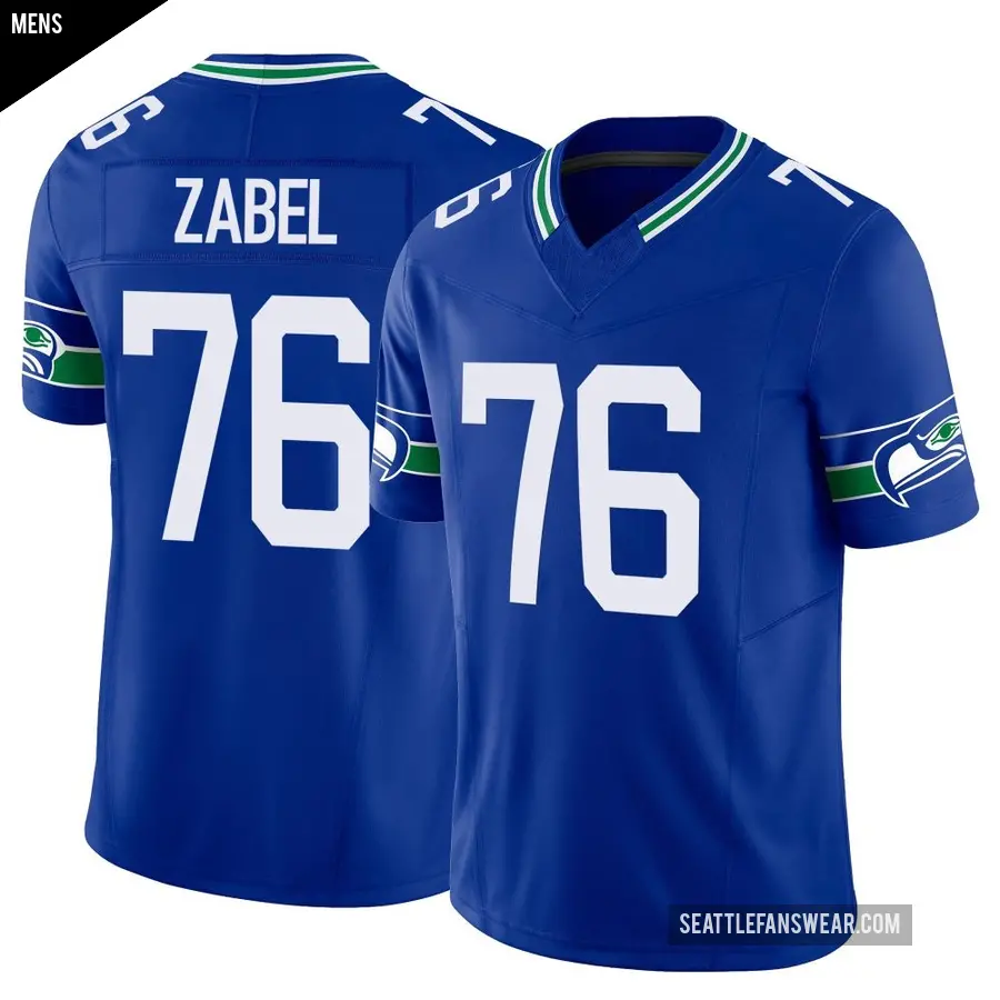 Men's Seattle Seahawks ＃76 Grey Zabel Royal Limited Throwback Vapor F.U.S.E. Jersey