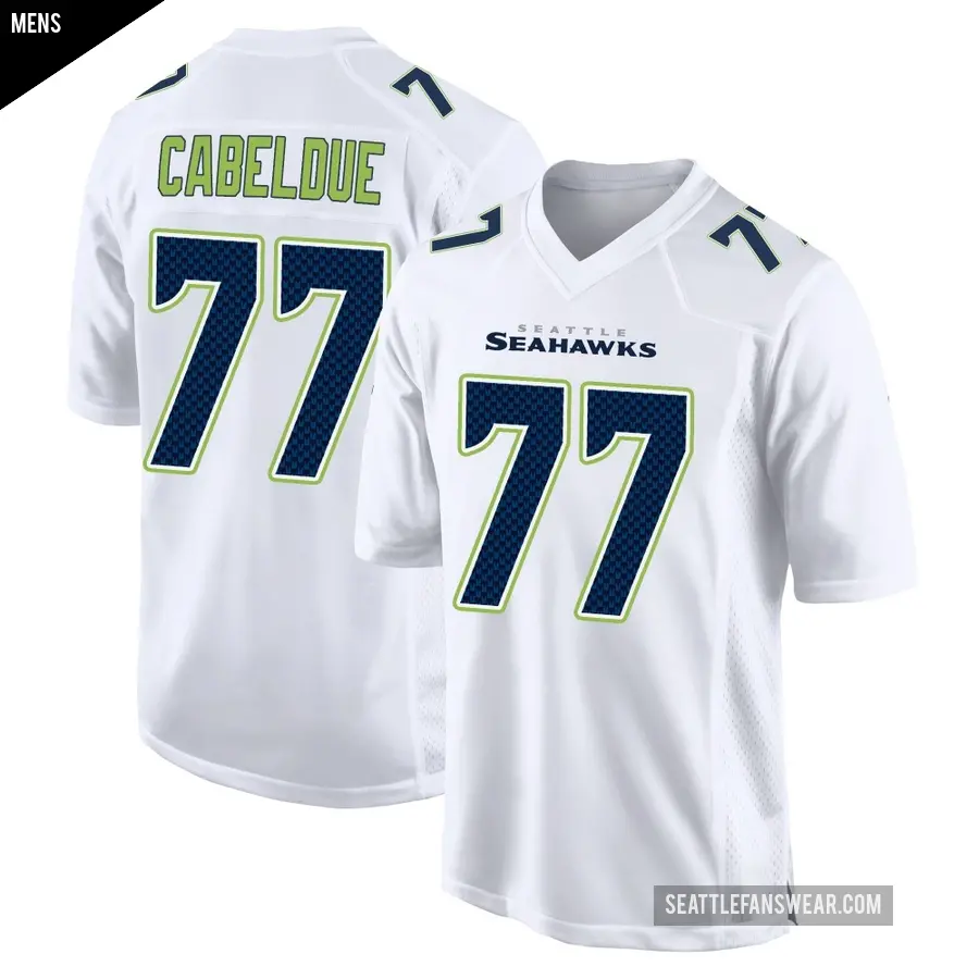 Men's Seattle Seahawks ＃77 Bryce Cabeldue White Game Tundra Fashion Jersey