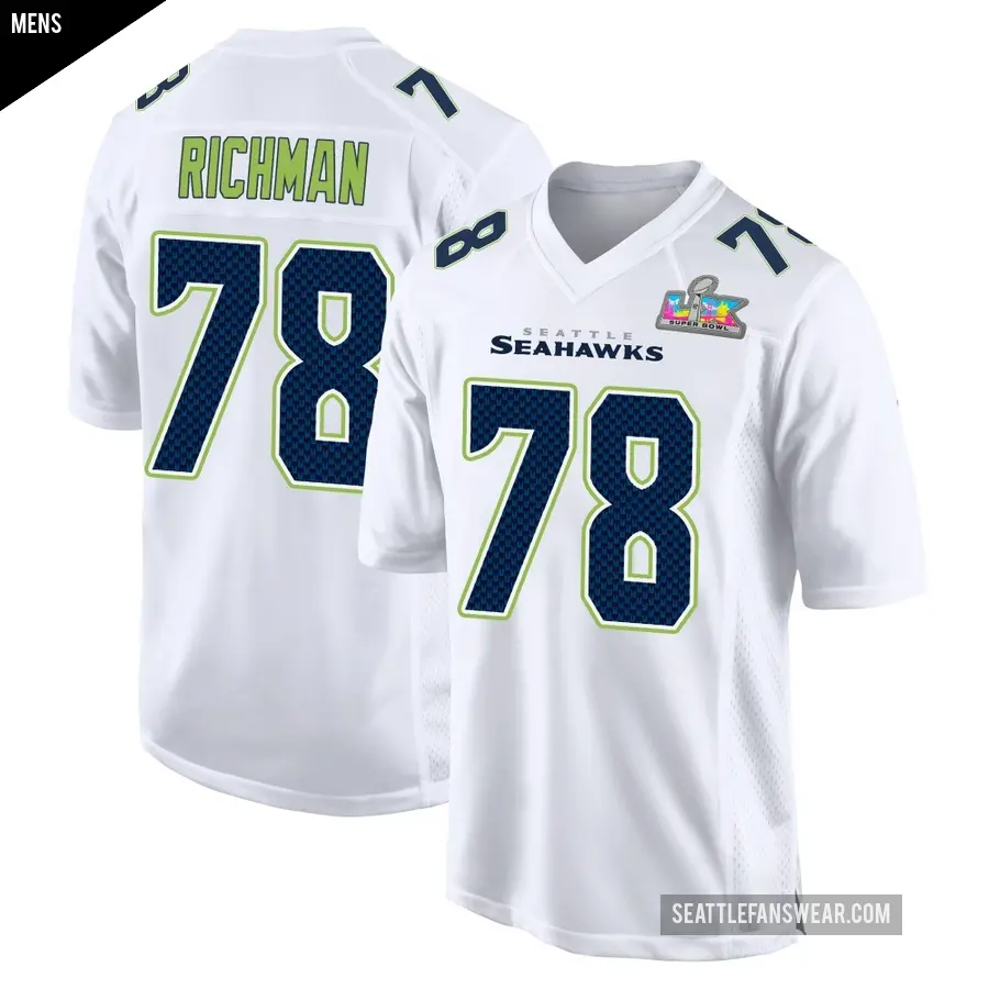 Men's Seattle Seahawks ＃78 Mason Richman White Game Tundra Fashion Super Bowl LX Patch Jersey