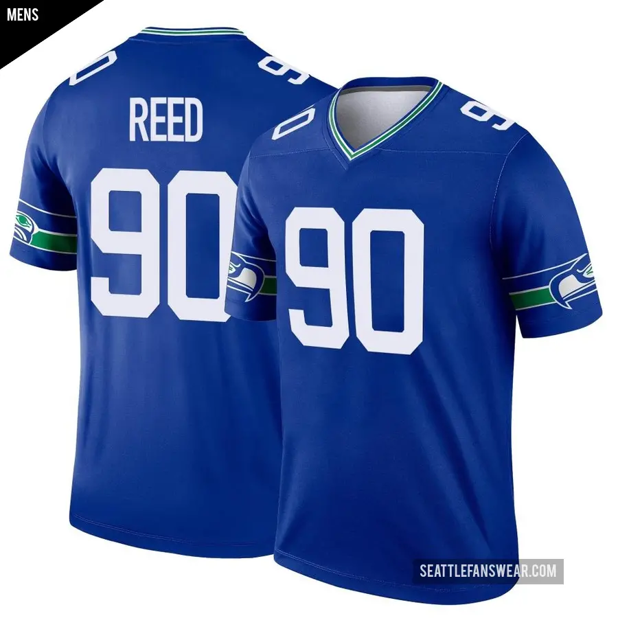 Men's Seattle Seahawks ＃90 Jarran Reed Royal Legend Throwback Jersey