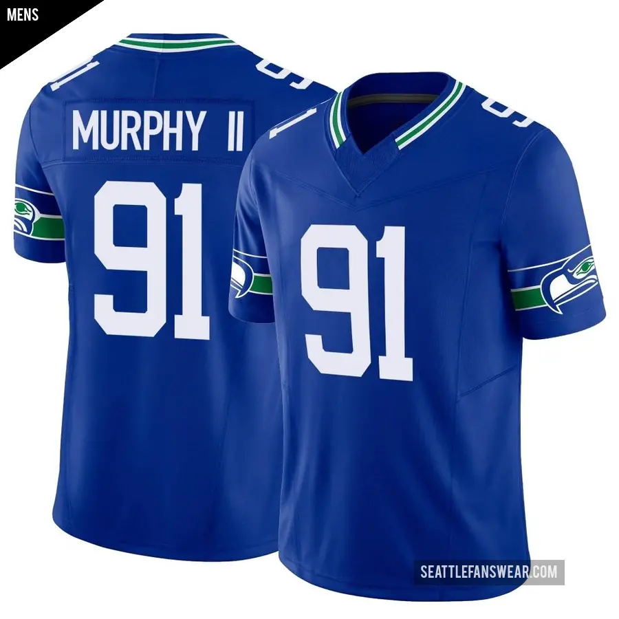 Men's Seattle Seahawks ＃91 Byron Murphy II Royal Limited Throwback Vapor F.U.S.E. Jersey