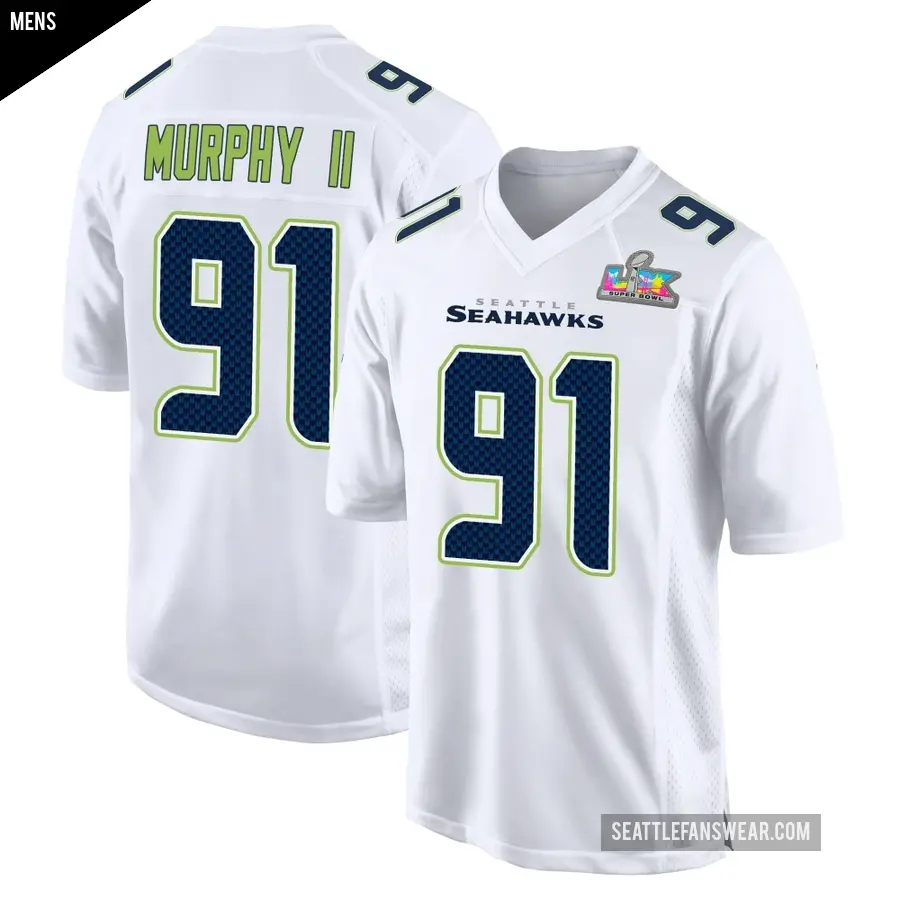 Men's Seattle Seahawks ＃91 Byron Murphy II White Game Tundra Fashion Super Bowl LX Patch Jersey