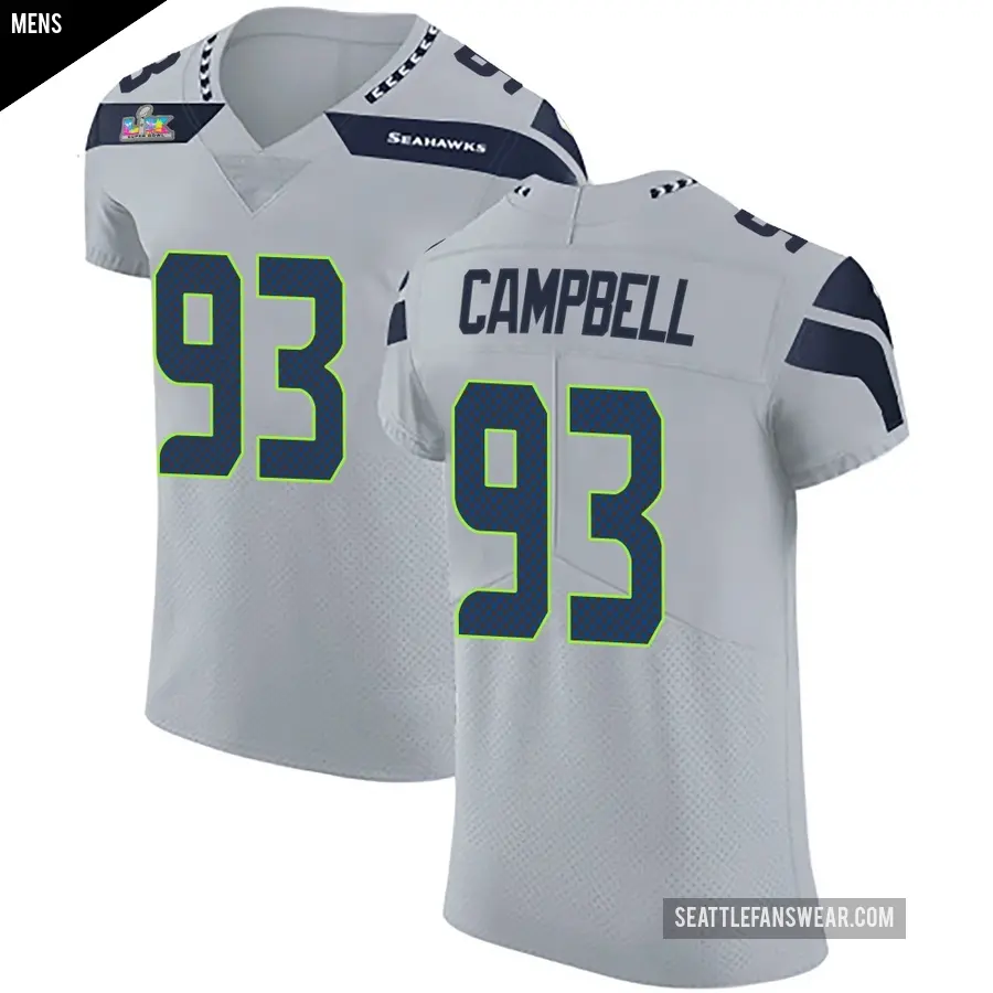 Men's Seattle Seahawks ＃93 Anthony Campbell Gray Elite Alternate Vapor Untouchable Super Bowl LX Patch Jersey