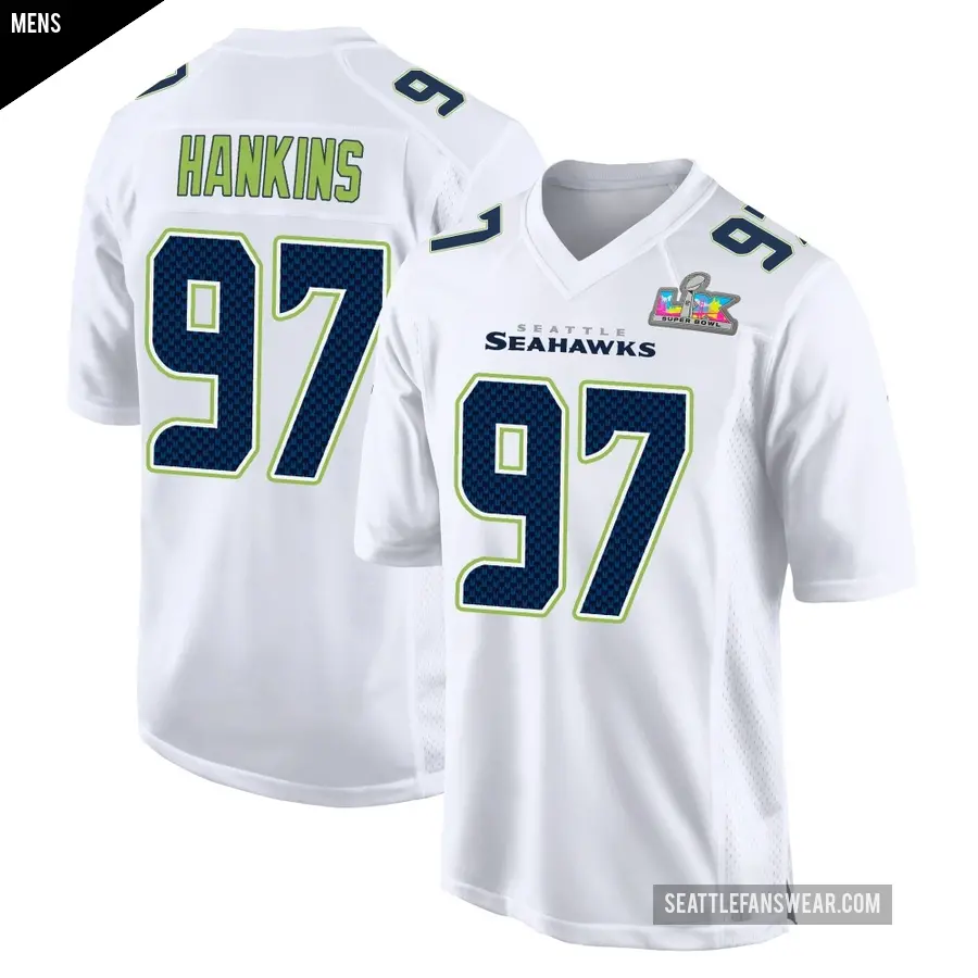 Men's Seattle Seahawks ＃97 Johnathan Hankins White Game Tundra Fashion Super Bowl LX Patch Jersey