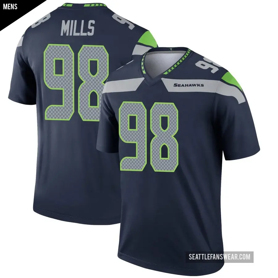 Men's Seattle Seahawks ＃98 Rylie Mills Navy Legend Jersey